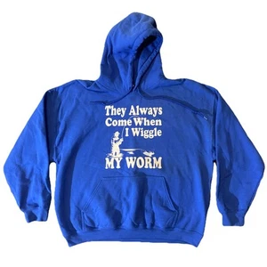 Angeln Humor Lustig Wiggle My Worm Hoodie Herren XL Blau Gildan 50/50 Mischung - Bild 1 von 10