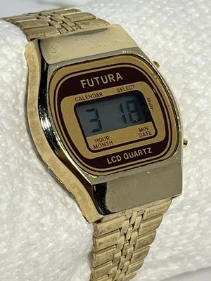 Vintage Futura LCD Digital Quartz Gold Tone Watch - New Battery - Image 1 of 4