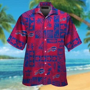 Buffalo Bills Hawaiian Short Sleeve Button Up Tropical Shirt Elegant - Picture 1 of 2