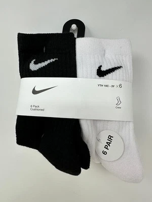 Nike Kids' 6-Pairs Cushioned Crew Socks (8773), Size: 5-7, E2(B935T) - Image 1 of 3