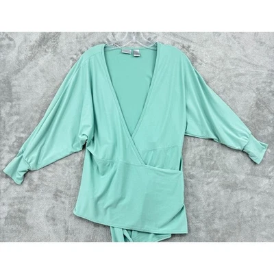 Vintage Spiegel Blouse Womens Medium Wrap Tie Waist Stretch Dolman V Neck Green - Image 1 of 4