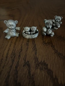 Vintage Spoontiques Miniature Pewter Lot of (3) Teddy Bears 1980’s. Pre-Owned. - Picture 1 of 10