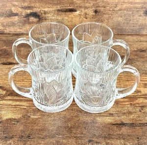 Set of 4 Arcoroc France Clear Glass Mugs with Floral Etched Design, Vintage Look - Picture 1 of 19