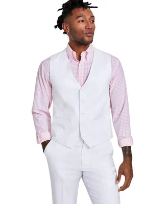 Chaleco de traje con botones de ajuste clásico de la colección Tayion para hombre grande blanco liso Foto 1 de 2