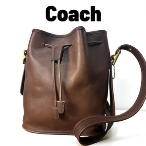 COACH Shoulder Bag Y2K Brown Leather Drawstring Women's USED FROM JAPAN - Picture 1 of 18