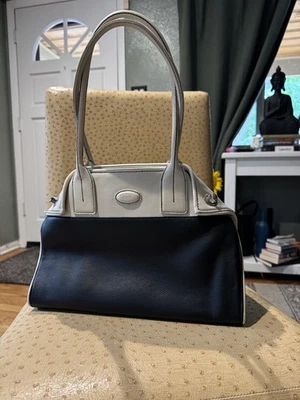 TOD’S black and white pebble Leather Large Shoulder Tote Bag Purse Handbag ECU - Image 1 of 4