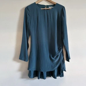 Mossman Blue Grey Silk Mini Dress Long Sleeve Draped Formal Party Dress - Picture 1 of 18