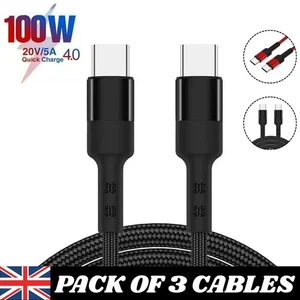 Type C to Type C Cable PD 100W Fast Charger Long Braided Alloy USB-C Lead - Picture 1 of 14