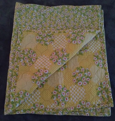 Vintage Baby Quilt Handmade NWOT Crib Size Green & Yellow Floral - Image 1 of 3
