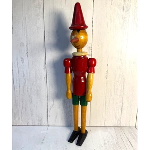 Holz Pinocchio Gelenke Vintage Figur Puppe 17" groß rot grün Italien - Bild 1 von 8