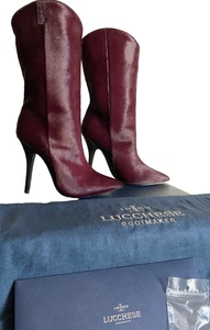 Lucchese Clarissa Aubergine Calf Hair Dress Boots Sz 6.5 Pointed Coastal Cowgirl - Picture 1 of 12