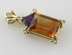 Anhänger Citrin Amethyst 585/000 14 K Gelbgold, 6 Brillanten zus. 0,07 ct - Bild 1 von 3