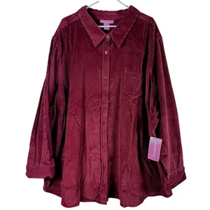 Woman Within Corduroy Button Up Shirt Jacket Shacket Size 5X Maroon 100% Cotton - Picture 1 of 8