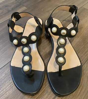 Sandalias GUCCI Cuero Negro GG Perla Tachuelas/Correa en el Tobillo Talla 38EU/8 EE. UU. Foto 1 de 4