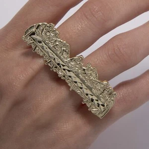 10K Yellow Gold Diamond-Cut Last Supper Two-Finger Ring All Sizes - Picture 1 of 7