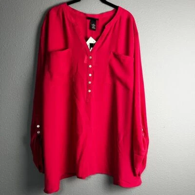 Maggie Barnes Red Button-Up Blouse Long Sleeve V-Neck Professional Size Top 4X - Image 1 of 4