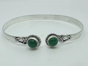 925 Silber vergoldet Armreif Armband grüner Onyx Edelstein mit Organza Geschenktüte - Bild 1 von 3
