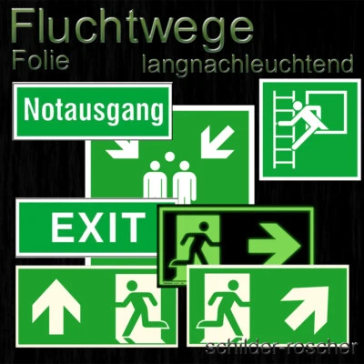 SIGNSAFETY® Fluchtwege Schilder Notausgang langnachleuchtend Folie 300 x 150 bzw. 150 x 150