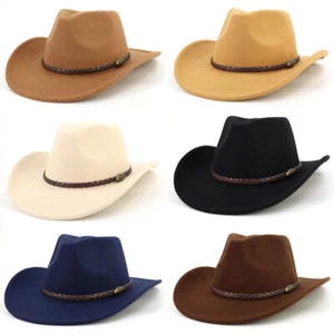 Men's Women's Classic Western Cowboy Cowgirl Belt Fedora Hat Outdoor Wide Brim - Bild 1 von 18