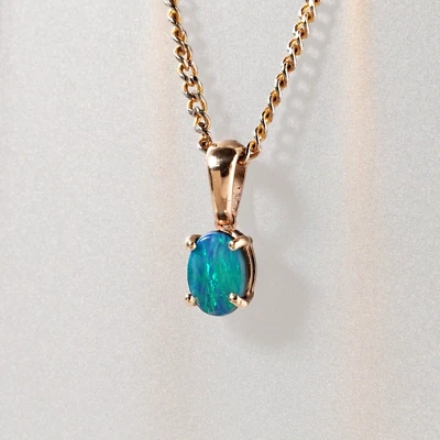 Colgante Doblete Vintage Oro 9ct Lightning Ridge Azul Verde Australia Ópalo Negro Foto 1 de 4