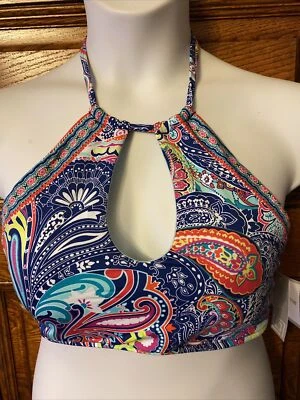 LIZ CLAIBORNE Bikini Keyhole Halter Swim Swimsuit TOP Size 16 New With $48 Tags - Image 1 of 4