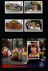 SÜDGEORGIEN 2023 KRÖNUNG KÖNIG CHARLES III 4ER SET + MINISHEET MNH - Bild 1 von 1