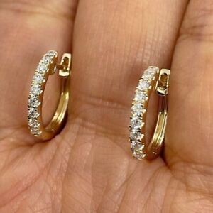 2Ct Round Cut Real Moissanite Womens Huggie Hoop Earrings 14K Yellow Gold Finish
