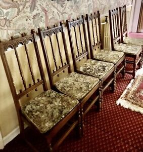 6 ERCOL chairs, Elm Old Colonial Yorkshire Tall Carved Back Dining  - Very Good