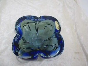 Murano Sommerso Pinched Heavy Leaded Art-Glass Blue & Green Ashtray - Picture 1 of 17