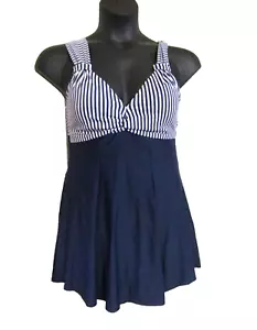 NUEVO CON ETIQUETAS SIN MARCA 1 pieza Vestido de baño AZUL MARINO/BLANCO RAYAS Traje de baño forrado para mujer XL - Imagen 1 de 14