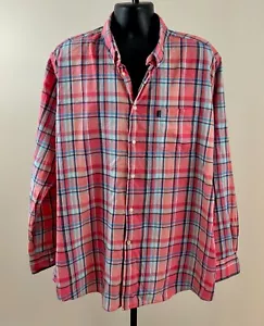 BARBOUR OXFORD CHECK Mens XL Coral Blue Plaid Cotton Tailored Fit L/S Shirt EXC - Picture 1 of 7