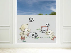 Fensterfolie Kinderzimmer Fussball Bärchen Junge Zimmer Sichtschutzfolie Fenster - Bild 1 von 6