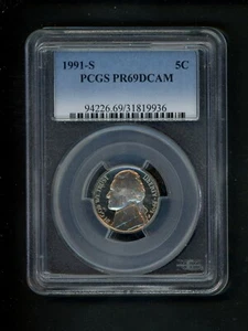 1991-S US Jefferson Nickel 5c .05 PCGS PR69 DCAM Proof Deep Cameo GEM - Picture 1 of 4