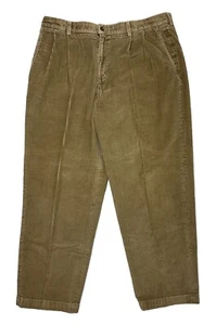 Claiborne Corduroy Pants Men’s Size 38x30 Khaki Brown Pleated Casual 100% Cotton - Picture 1 of 12