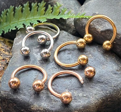 3 PAIR Value Pack Steel, Gold and Rose Gold Circular Barbells Horseshoes 16g 14g - Image 1 of 4