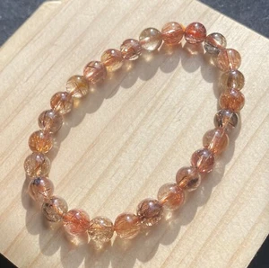 Natural Copper Brown Black Rutilated Crystal Super Energetic Bracelet 7.2mm - Picture 1 of 3