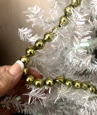 Vtg 21" MERCURY GLASS Xmas Large Bead Feather Tree SM GARLAND Lime Green Shiny - Image 1 of 4