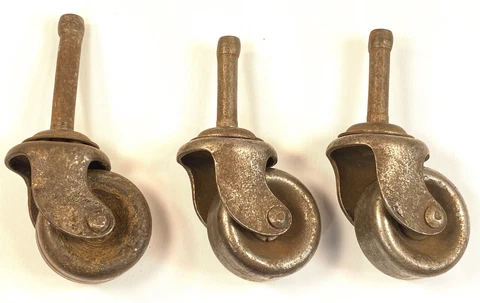 Vintage RARE Lot of 3 Small Metal Industrial Peg Mounted Roller Caster Wheel Cover