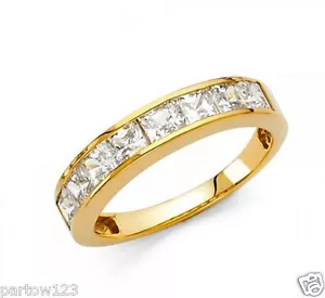 14k MASSIV Gelbgold Prinzessin Schnitt Kanal Set Hochzeitsband Labor erstellt Diamant - Bild 1 von 2