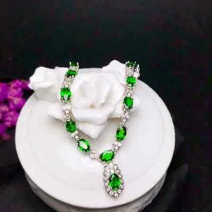 Chrome Diopside Statement Necklace, Natural Diopside Clavicle Chain Necklace - Picture 1 of 7