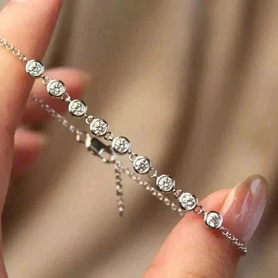 4Ct Round Cut Lab-Created Diamond Women's Tennis Bracelet 14K White Gold Plated - Image 1 of 4