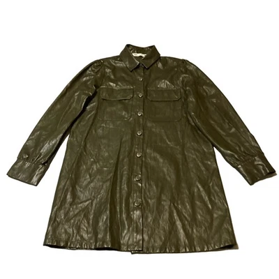 Zara Faux Leather Shirt Dress Small Army Green Button Buttery Soft Clubwear READ - Image 1 of 4