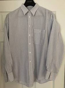 GIORGIO ARMANI-Le Collezioni hidden-snap Blue Stripe Cotton men’s Shirt 16.5/42 - Picture 1 of 8