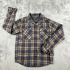 Patagonia Gerard Shirt Mens Small Gray Purple Plaid Merino Wool Flannel Button - Picture 1 of 11