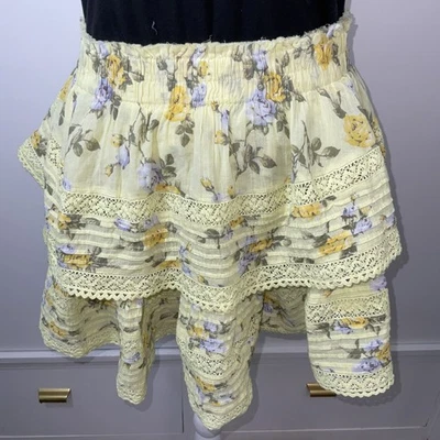 Aerie Y2K Rock N Ruffle Mini Skirt Shabby Chic Yellow Floral Size M - Image 1 of 4