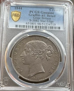 Moneda Corona Plata Victoria Reino Unido Gran Bretaña Inglaterra 1844 PCGS AU Detalle - Imagen 1 de 5