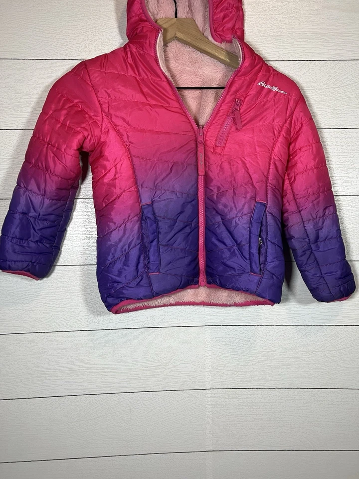 Abrigo Chaqueta Reversible Eddie Bauer Niños Jóvenes Deer Harbor Rosa Púrpura XS 5/6 Foto 1 de 4