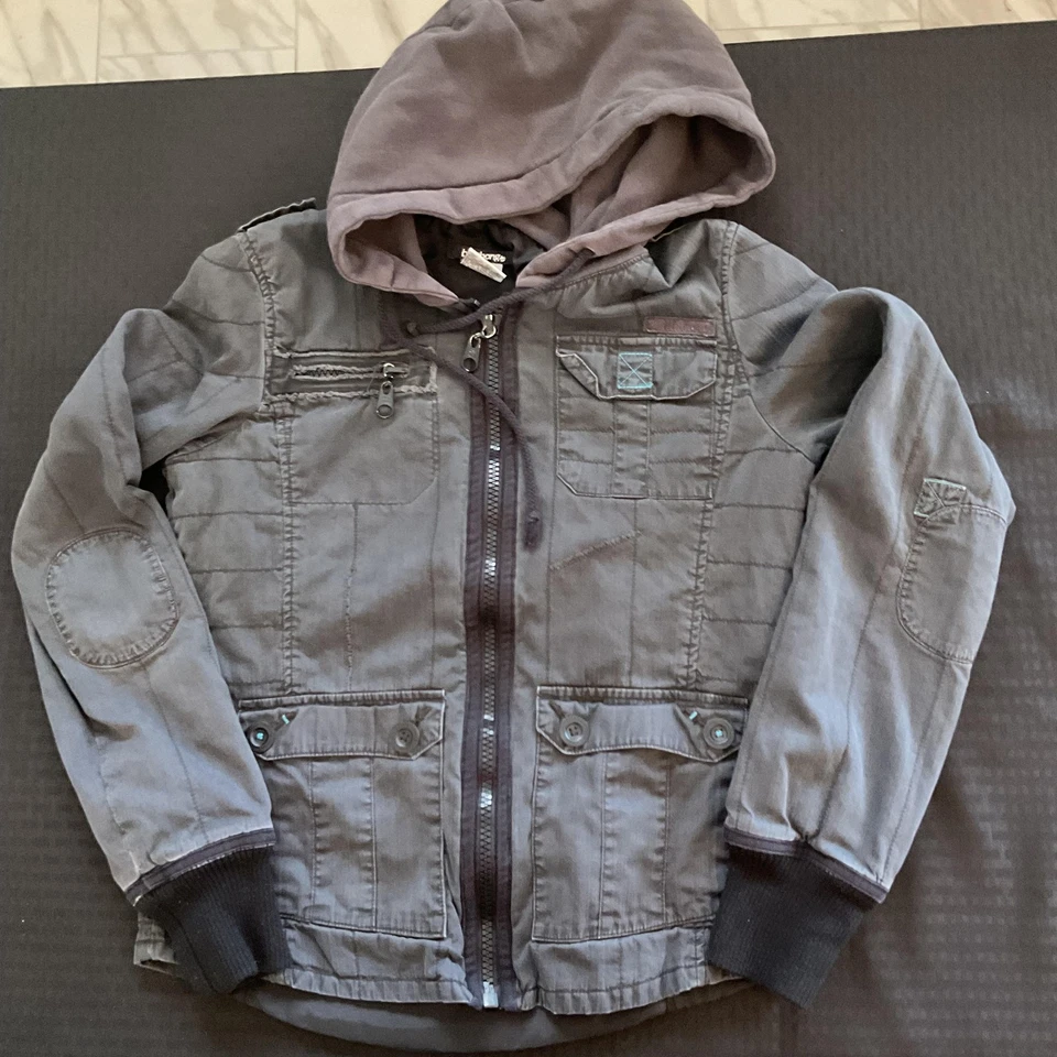 Billabong Jacket Boys Extra Small Gray Hooded Full Zip Cotton Blend Pockets Logo - Image 1 of 4