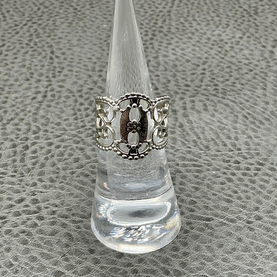 Vintage Sarah Coventry Adjustable Ring Silver Tone Filigree Openwork Floral - Image 1 of 4