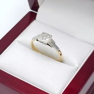 Vintage 18ct Yellow Gold Natural Diamond Art Deco Inspired Ladies Ring Size M - Picture 1 of 7